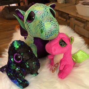 Set of Ty Beanie Boos, dragons and dinosaur